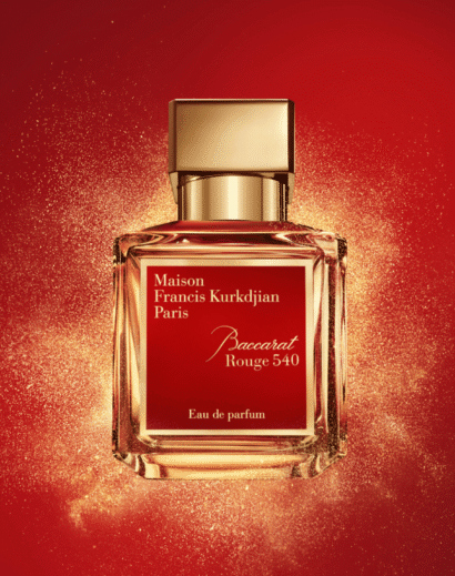 Baccarat Rouge 540 – Red Campaign Image Maison Francis Kurkdjian Baccarat Rouge 540 Eau de Parfum 70ml bottle against a red campaign background