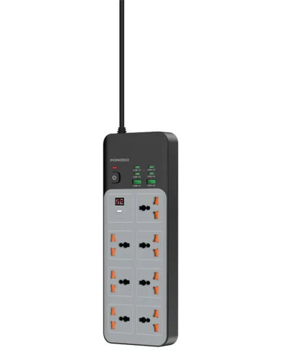 Porodo 3000W 7AC Universal Power Strip with 6 USB Ports, Gray