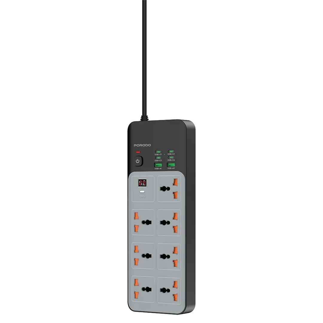 Porodo 3000W 7AC Universal Power Strip Porodo 3000W 7AC Universal Power Strip with 6 USB Ports, Gray