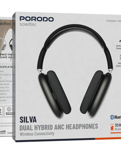 Porodo Soundtec Silva Dual Hybrid ANC headphones in black